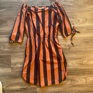 Sissy Boy Orange and Black Striped‎ Off-Shoulder Women’s Dress Size M